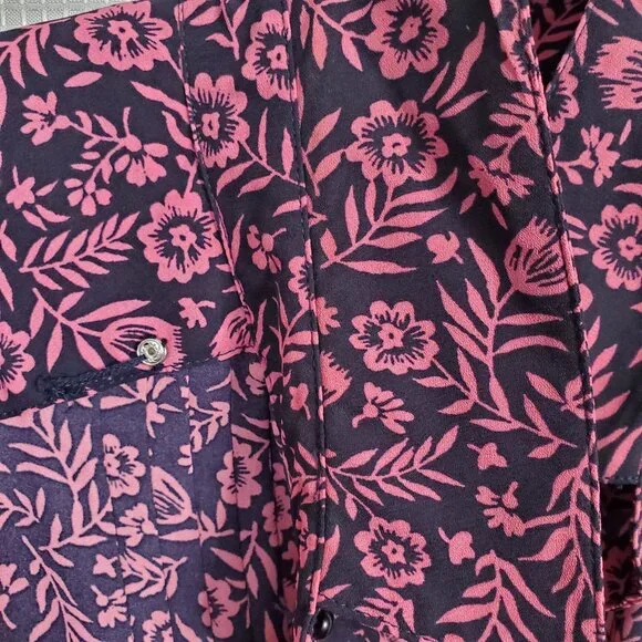 Nanette Lepore 12 Dress Floral Cottage Prairie Fit Flare Button Front Navy Pink - Picture 9 of 12